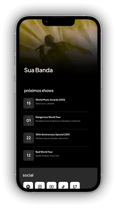 Página da banda no Simbora — versão mobile
